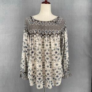 Sundance Silk Loose Long Sleeve Blouse Women XS Romantic Boho Floral Lightweight